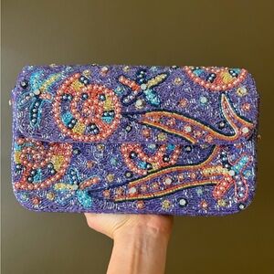 Vibrant Beaded Clutch in Purple by Pearl and shard